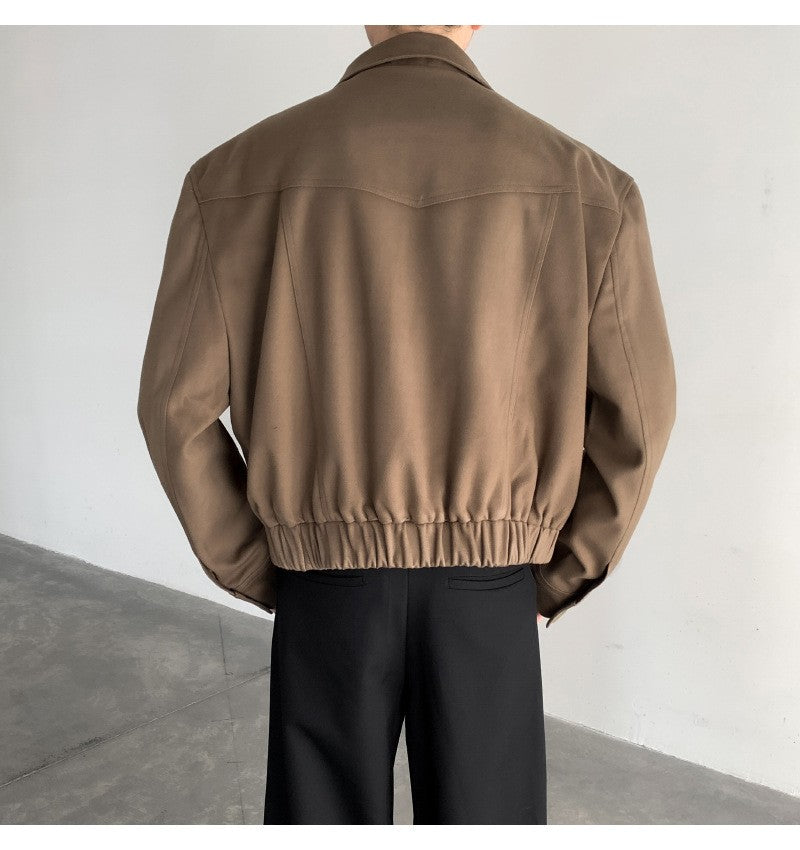 Short Jacket Men's Autumn Winter Handsome American Shoulder Pad Coat High-end Lapel Baseball Uniform