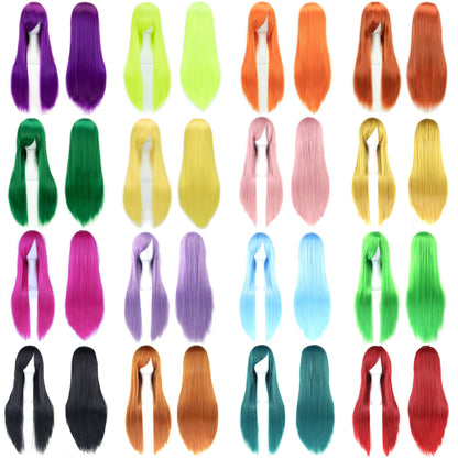 Soowee 80cm Cabelo Sintético Comprido Branco Roxo Perucas Cosplay Festa Preto Cabelo Liso Peruca Postiça para Mulheres