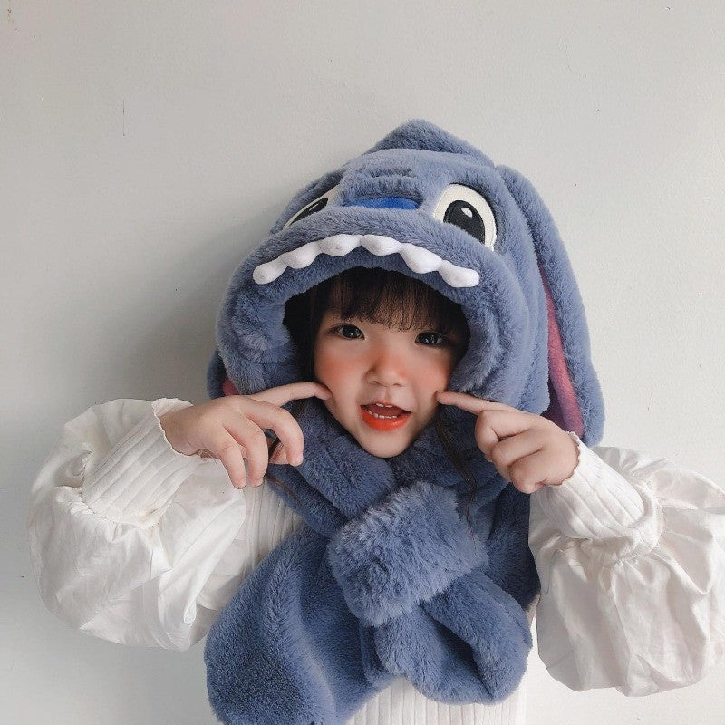 Disney Stitch Angel fofo criativo desenho animado infantil chapéu de pelúcia cachecol anime filme personalizado proteção de orelha chapéu quente engrossado