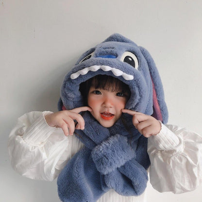 Disney Stitch Angel fofo criativo desenho animado infantil chapéu de pelúcia cachecol anime filme personalizado proteção de orelha chapéu quente engrossado