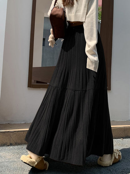 Pleated half skirt for women in autumn and winter 2025 new high waist slimming casual versatile A-line umbrella long skirt