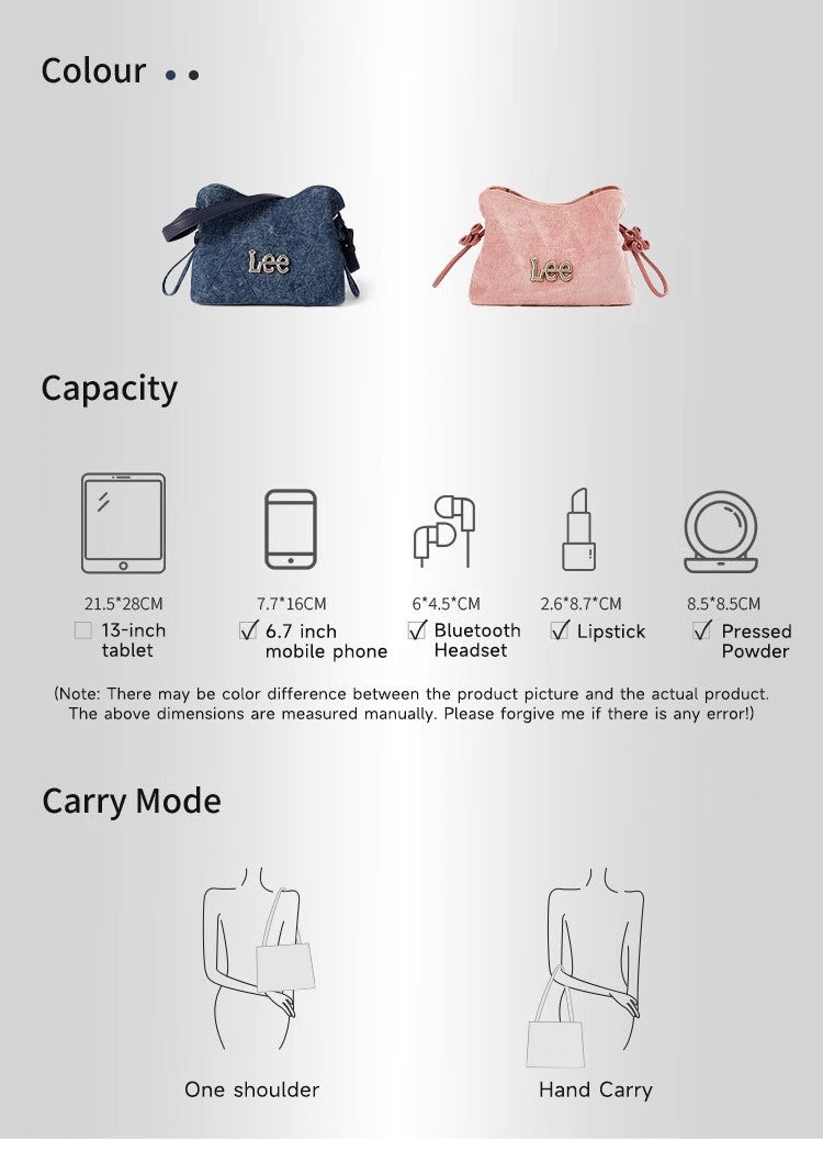 LEE Chinese Knot Denim Blue Women's Handbag Fashion Trend Daily Jeans Medium Size Tote Shoulder Bag for Ladies Commute Tote Bag