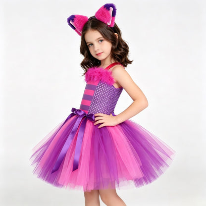THEEPER Halloween Cheshire Cat Style Costume Tutu Dress for Girls, Animal Fancy Outfit Set for Halloween Carnival Birthday Party