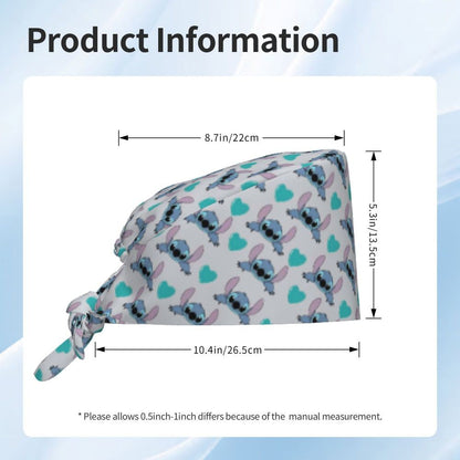 Custom Retro Cartoon Cleaning Working Cap Comfortable  Stitch Ohana Scrub Cap Surgicals Hat Nurse Scrubs Hat For Dentist