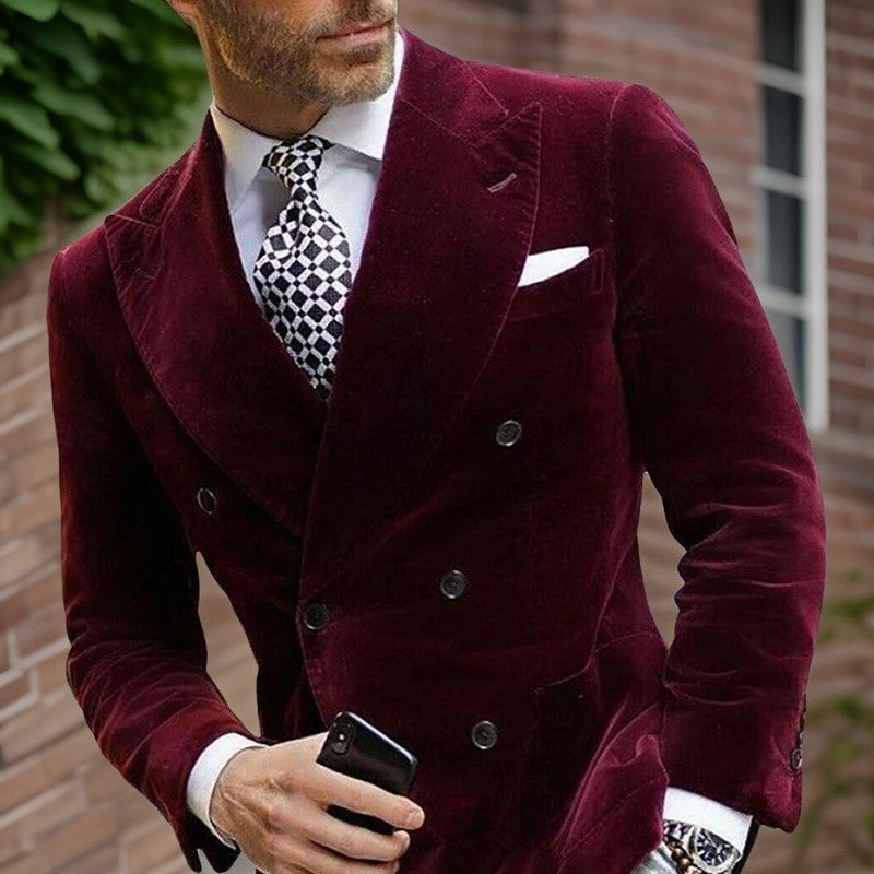 Velvet Double Breasted Blazer for Men Dinner Party Italian Style Smoking Prom Jacket Elegant Jacket for Wedding Party 2025