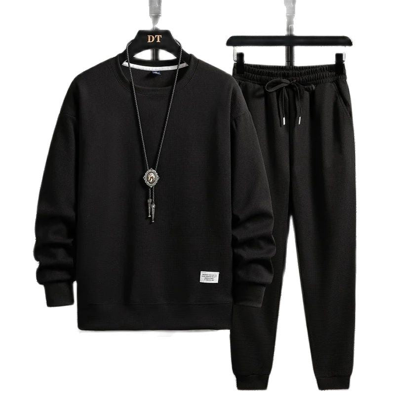 Men's Waffle Suit Sets Casual Long Sleeved Sweatshirt and Pants for Sports Men's T-shirt Hoodie Casual Trousers Set Loose Fit