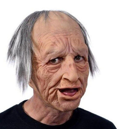 Black Elderly Woman Man Mask Wrinkle Full for Head Mask Grandpa/Grandma Face Novelty Mask Halloween Party Cosplay Props Supplies