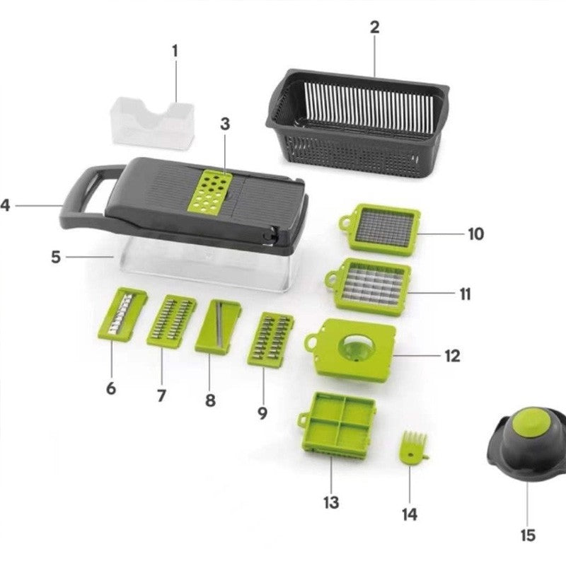 6-in-1 Vegetable Chopper - Kitchen Mandoline Slicer for Dicing, Julienne & Grating, Safe Food Prep with Container