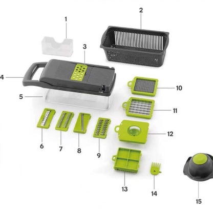 6-in-1 Vegetable Chopper - Kitchen Mandoline Slicer for Dicing, Julienne & Grating, Safe Food Prep with Container