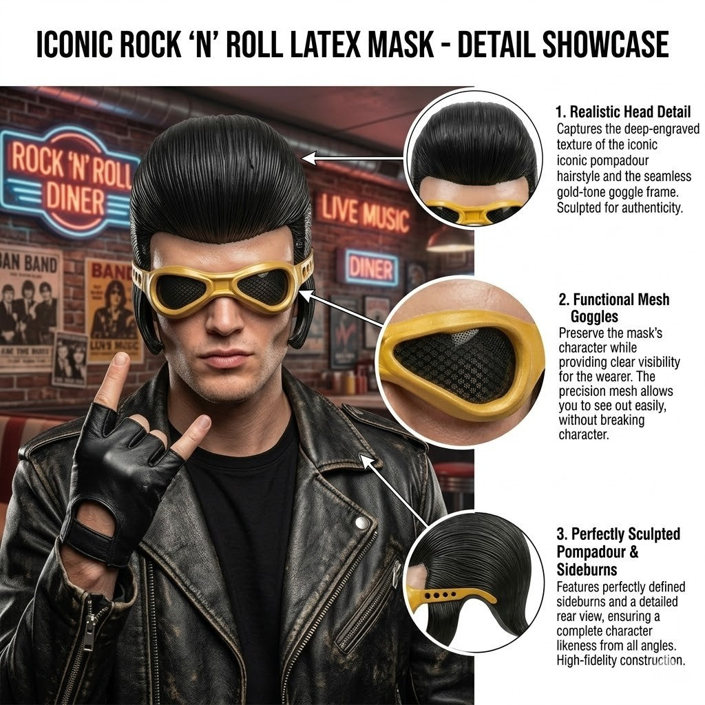 Elvis Presley Inspired Half Face Latex Mask Retro Vintage Costume Prop For Halloween Party Cosplay