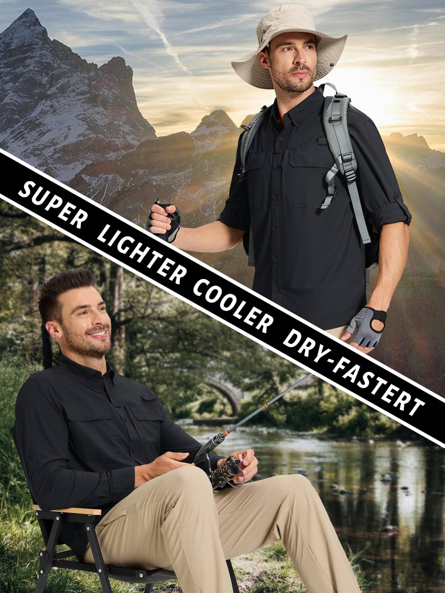 TACVASEN UV Block Fishing Shirts Mens Sun Protection Quick Dry Long Sleeve Shirts Mesh Breathable Hiking Cargo Shirts Work Shirt