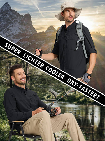 TACVASEN UV Block Fishing Shirts Mens Sun Protection Quick Dry Long Sleeve Shirts Mesh Breathable Hiking Cargo Shirts Work Shirt