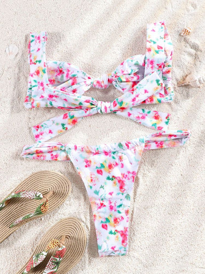 Brown Color Bikinis Bow Swimwear Women'S Summer Swimsuit 2025 Sexy Bikini Set Low Waist Beachwear Push Up Bathing Suits