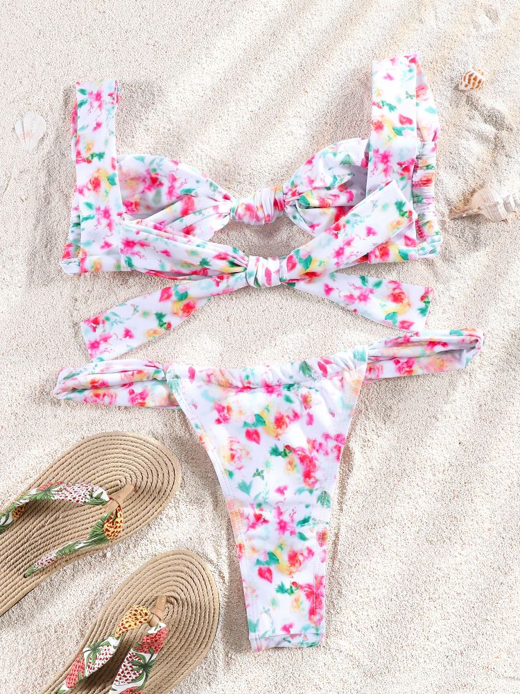 Brown Color Bikinis Bow Swimwear Women'S Summer Swimsuit 2025 Sexy Bikini Set Low Waist Beachwear Push Up Bathing Suits