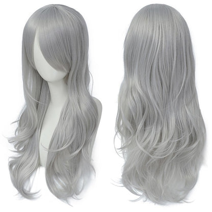 Peruca Cosplay Anime Versátil Multicolorida Cabelo Longo Cacheado com Cabelo Levemente Cacheado Peruca de Fibra Sintética