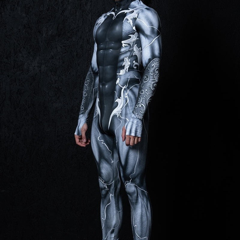 Zawaland Men Mechanical Muscle Punk Zentai Suit Carnival Cosplay Bodysuit Halloween Party Macho Costume Show Festival Jumpsuit