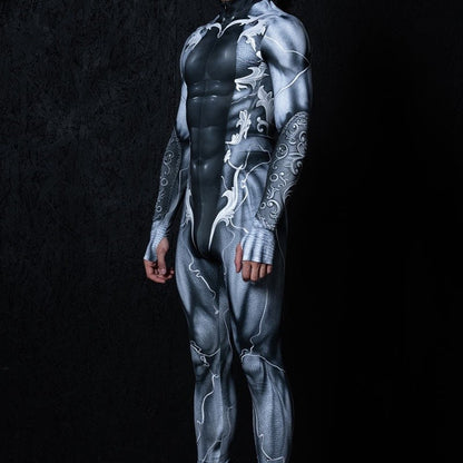 Zawaland Men Mechanical Muscle Punk Zentai Suit Carnival Cosplay Bodysuit Halloween Party Macho Costume Show Festival Jumpsuit