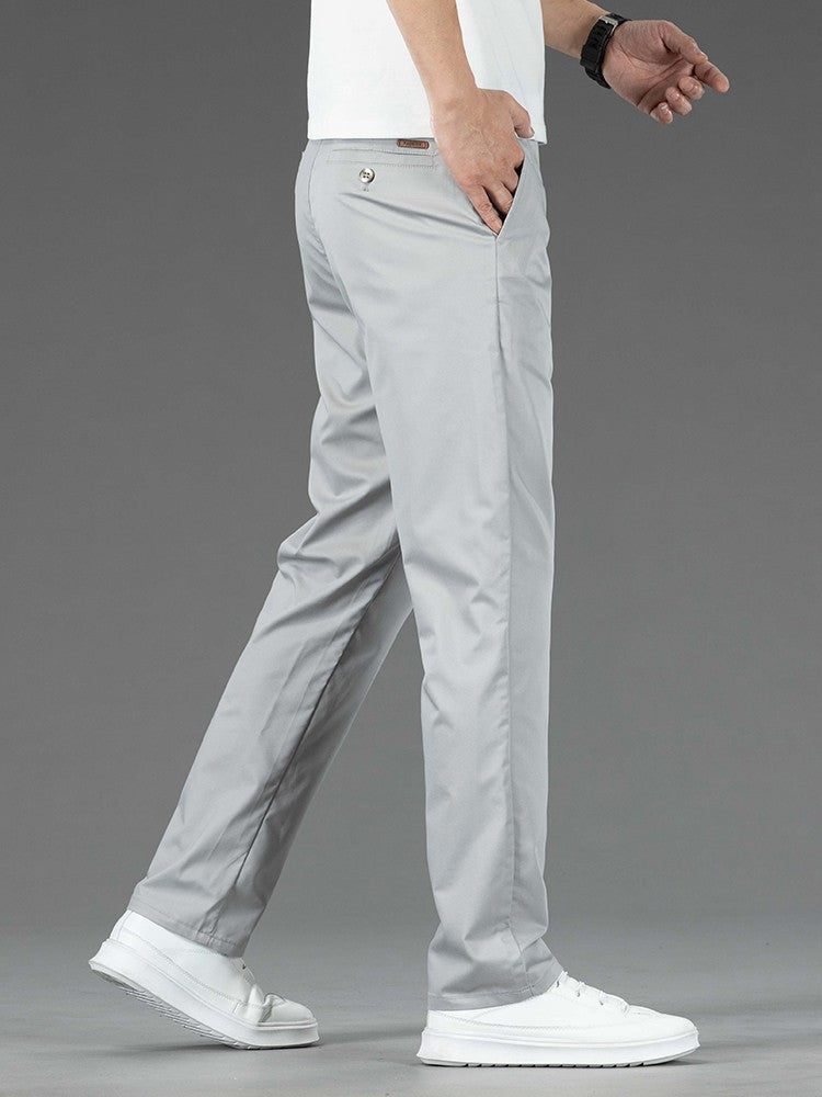 Spring Summer New Men's Casual Pants Thin Mulberry Silk Soft Business Casual Trousers Slim Straight Elastic Suit Pants Male