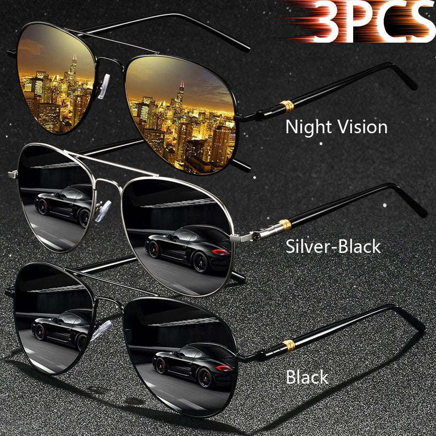 3 PCS Fashion Vintage Square Metal Frame Sunglasses Men Women Fishing Driving Luxury Brand Designer Sun Glasses  Eyewear UV400