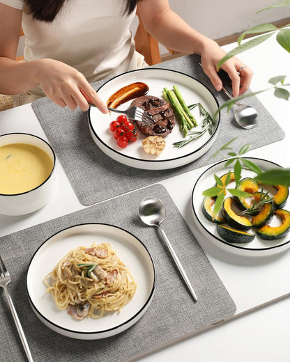 Porcelain Dinnerware Sets for 4, 12 Pieces Ceramic Plates and Bowls Set, Classic Modern Simple Kitchen Dinner Dining Ware Set, D