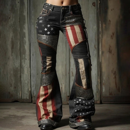 Women's Floral Embroidered High Waist Flared Jeans Vintage Boho Wide Leg Denim Pants for Party and Daily Outfits