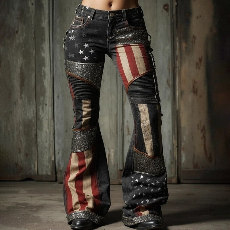 Women's Floral Embroidered High Waist Flared Jeans Vintage Boho Wide Leg Denim Pants for Party and Daily Outfits