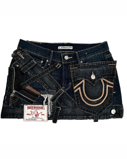 Gothic High Waisted Retro Y2k Skirt Letter Embroidery Patchwork Zipper Denim Ple