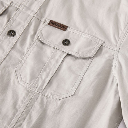 New Autumn Fashion Coton Shirts for Men Long Sleeve Multi-Pocket Cargo Shirt Solid Color Casual Outdoor Colthing Men's Shirt