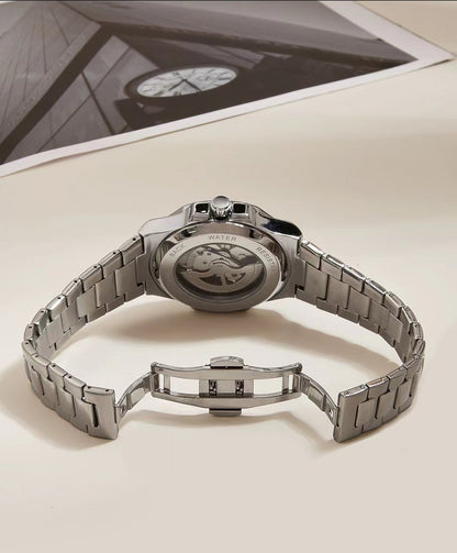 LONGLUX Relógio masculino automático mecânico de luxo à prova d'água esqueleto executivo barato atacado de aço inoxidável relógio de presente