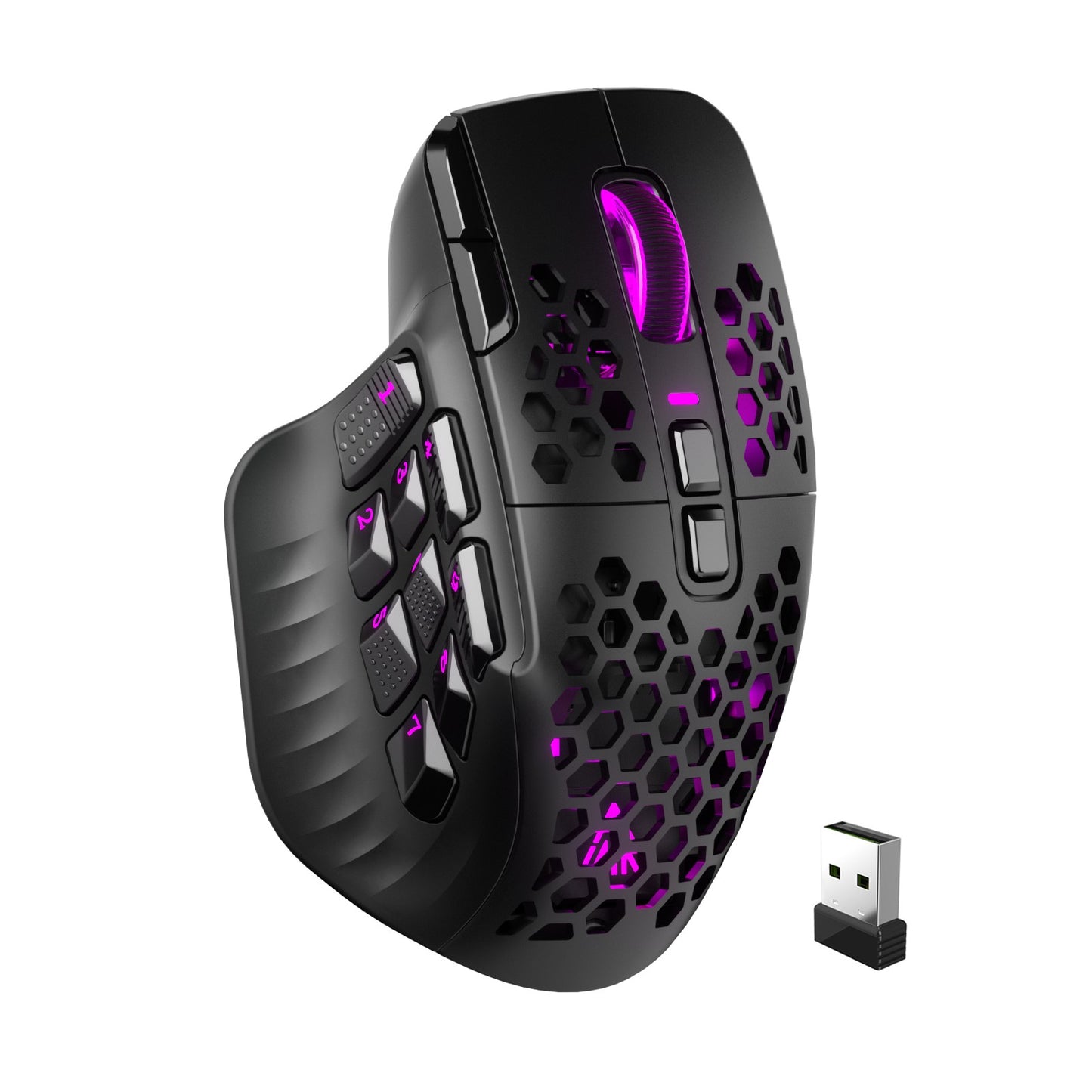 Mouse Gamer Sem Fio SOLAKAKA SM809 Pro MMO PAW3311 16 Botões Laterais 24000 DPI RGB Colmeia Macro Programável Mouse sem fio
