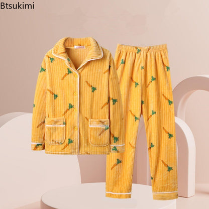 New 2025 Women's Coral Velvet Keep Warm Pajama Sets Autumn and Winter Thickened Fleece Warm Flannel Household Clothes for Women