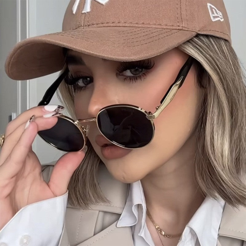 New European And American Circular Sunglasses For Women's Street Photography Metal Sunglasses Trendy Sun Glasses