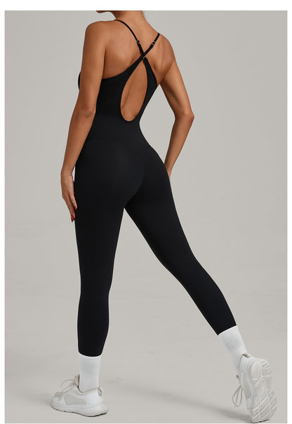 JUREN Fitness Jumpsuit Women Tracksuit Sports Playsuit Running One Piece Yoga Suit Scrunch Backless Set Rompers Gym Clothes