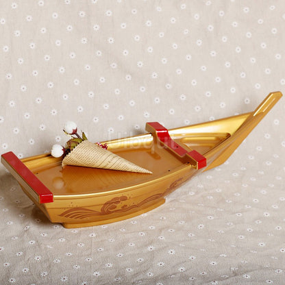 Black red sushi sashimi boat ice food seafood plate salmon sashimi tray Creative Japanese food container sushi barrel decor boat