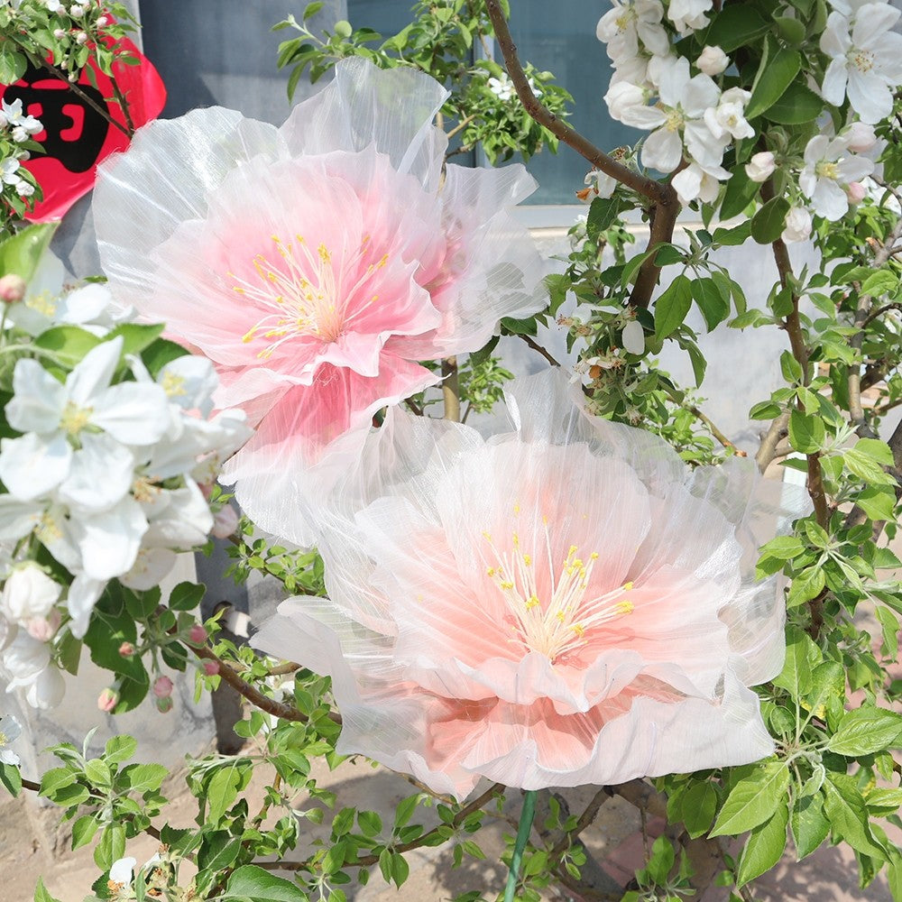 30/40/50cm Artificial Peach Blossoms Giant Gauze 3D Fluffy Petals Large Flower Head Floor Display Wedding Landscaping
