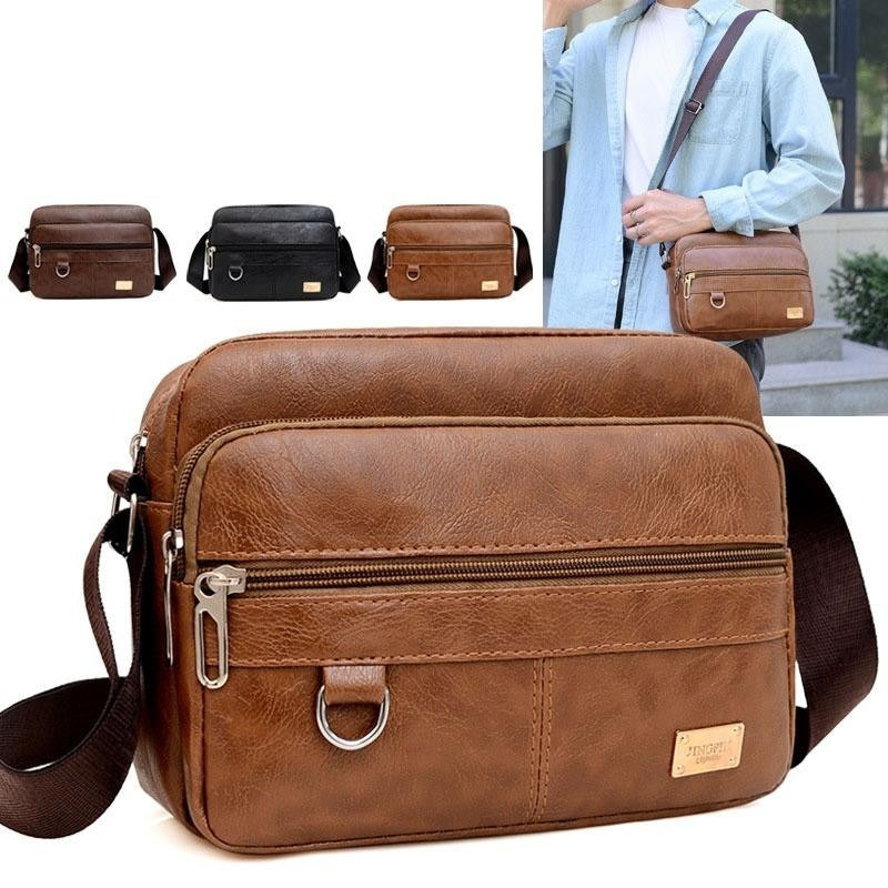 Leather Men's Sling Bag Messenger Shoulder Crossbody Bags Large Capacity Handbags Multifunctional Work Bag