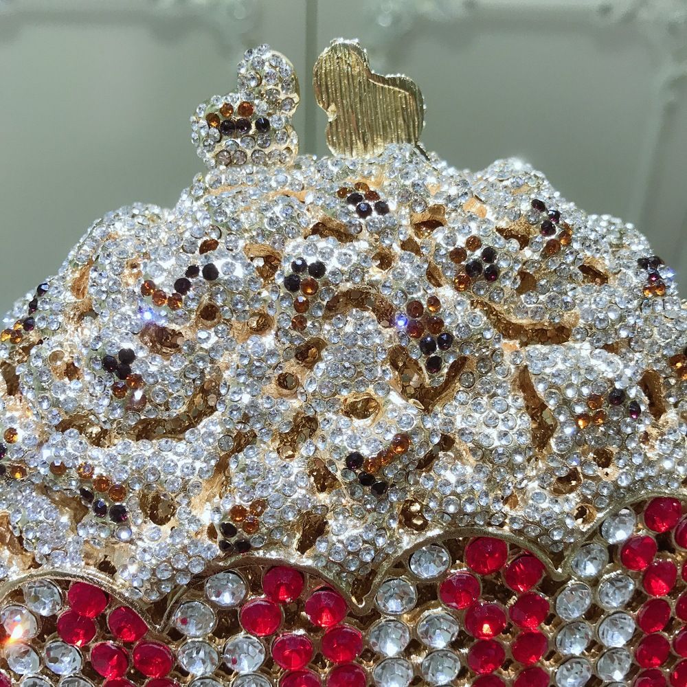 XIYUAN Popcorn Crystal Clutch Bags MINI Metal Box Minaudiere Purses Wedding Party Dinner Handbags Rhinestone Clutches Bags Gift