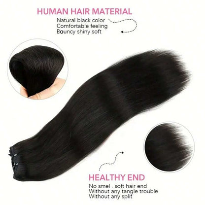 Extensões de Cabelo Clip-in de 24 Polegadas 250% Densidade Cabelo Humano Remy Preto Para Mulheres Invisível Liso Natural Sem Costura 8 Peças 100g