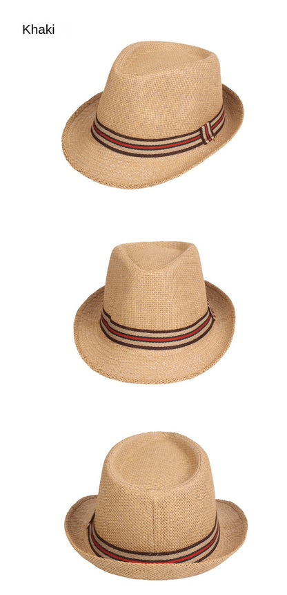 Chapéu de Palha Masculino Moda Primavera Verão Chapéus de Sol Praia Feminino Cor Sólida Fedoras Fita Listrada Casual Cowboy Jazz Cap Gangster Cap