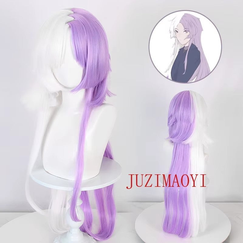 Anime Bungou Stray Dogs Cosplay Peruca Sigma Longa 100cm Branca Roxa Peruca Sigma Cabelo Sintético Resistente ao Calor + Touca de Peruca