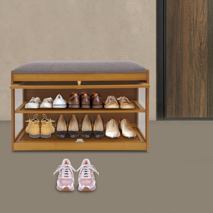 Brown Entryway Shoe Bench Shoe, Rack Bench with Cushion, Modern Hallway Sitting Stool for Home, Living Room, Porch