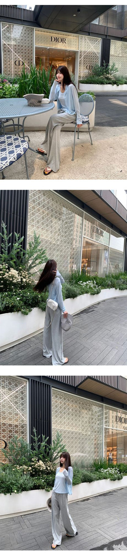 Baishiwang Silk Blend Knitted Pants Women's Summer Loose Casual Drape Long Striped Trousers Versatile Comfortable Long Pants