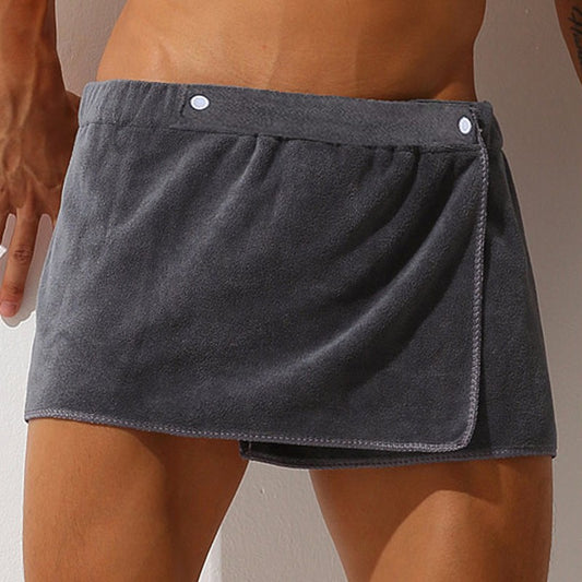 Sexy Sleep Bottoms Man Microfiber Pajamas Men Nightwear Short towel Pants Side Split Bathrobe Culottes Soft Thick