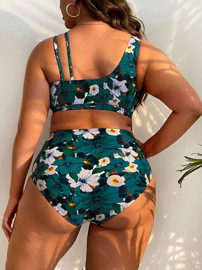 2025 Patchwork 2 Piece Plus Size Bikini Set Women Large Big Swimsuit High Waist Lady Swimwear Beach Chubby Curvy Bathing Suit