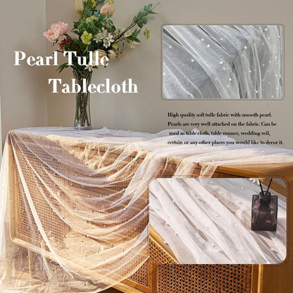 Pearl Tablecloth Wedding Lace Tablecloth Chiffon Tulle Table Cover Wedding Decoration Bridal Veil Party Flower Packaging