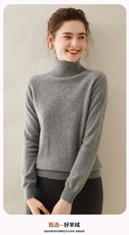 Suéter de Cashmere Feminino Gola Alta Manga Comprida Pulôver de Malha 100% Cashmere Puro Suéter Básico Versão Coreana Top Feminino