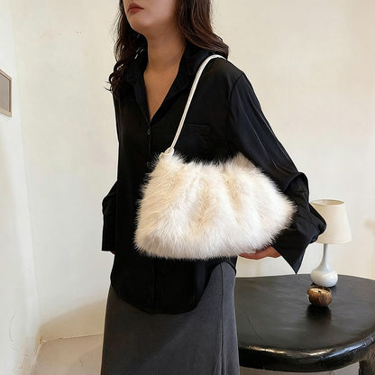Fashion Luxury Faux Rabbit Fur Plush Shoulder Bag High-End Women's Tote Handbag for Stylish Gift Sending