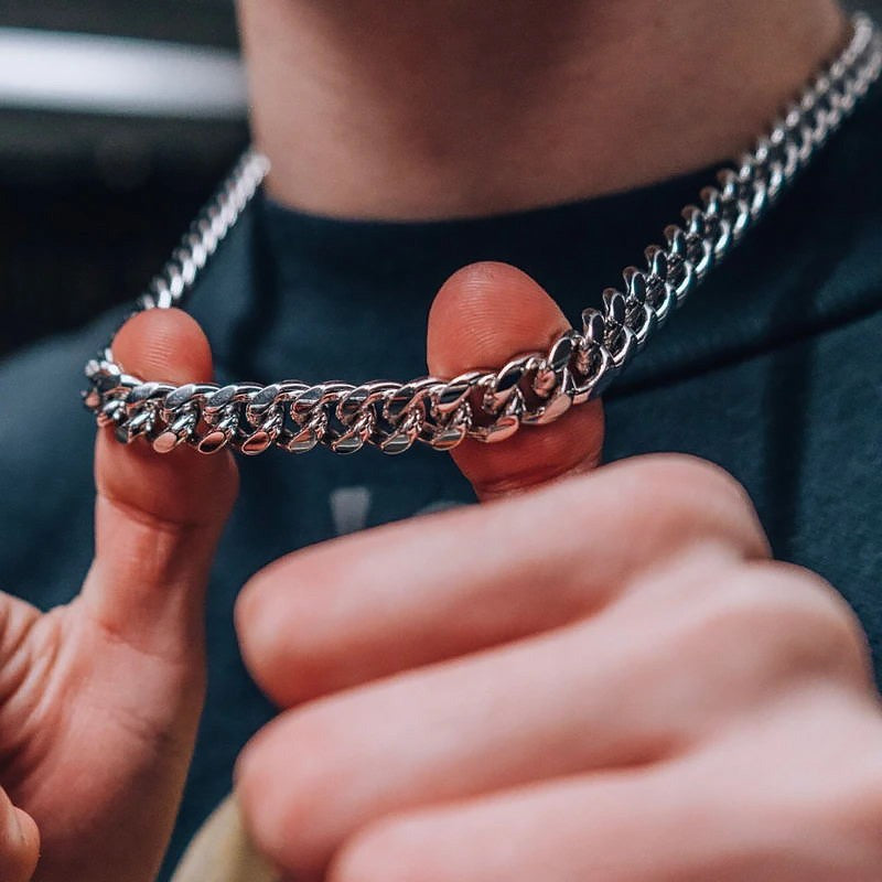 Colar de Aço Inoxidável Elo Cubano Hiphop de 5/7/9MM de Largura para Homens Gargantilha Básica Simples de Rapper Acessórios de Joalheria de Moda