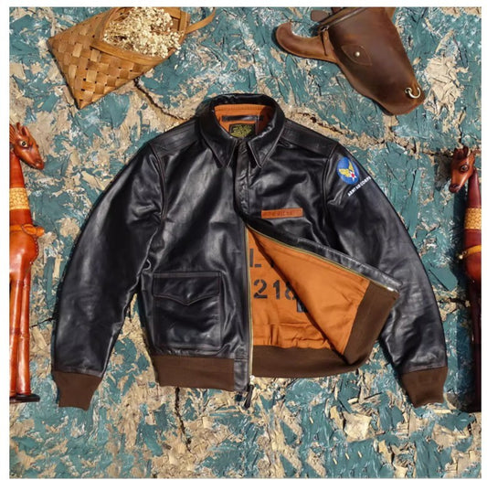 YR!Sales.Classic A-2 Horsehide Coat.Vintage Style Us Air Force genuine leather jacket.A2 Bomber Leather Cloth