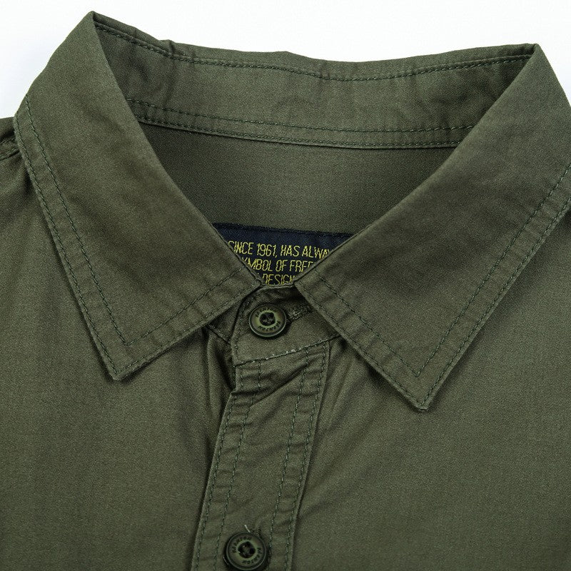 Summer military cargo shirt men's cotton wear-resistant loose short sleeved outdoor army tactical shirt multi pocket solid color